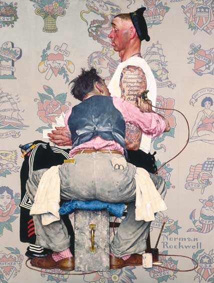 Norman Rockwell (American, 1894–1978). The Tattoo Artist, 1944. Oil on canvas, 43 1/8 x 33 1/8 in. (109.5 x 84.1 cm). Brooklyn Museum, Gift of the artist, 69.8