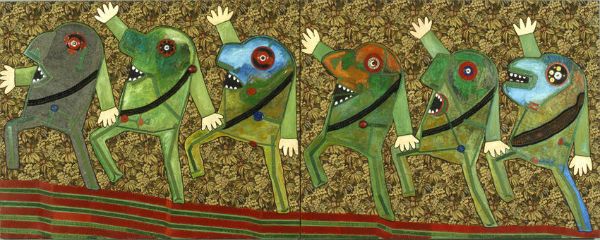 Parta a Sei (1964), oil, collage, cotton wadding, upholstery trim