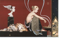 Michael Parkes, bust and tiger on red